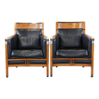 Set Van 2 Schuitema Artdeco Design Fauteuils Uit De Decoforma Serie Met Zwart Leer En Opvallende thumbnail 1