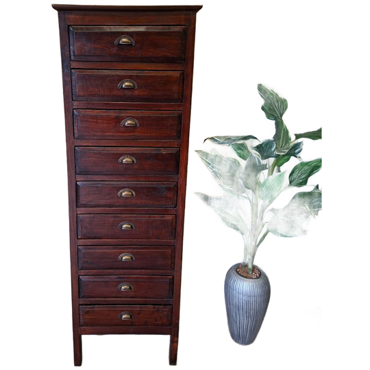 Klassieke Hoge Ladekast, Apothekerkast, Archiefkast Afm. 58x37cm En 176cm Hoog. 1