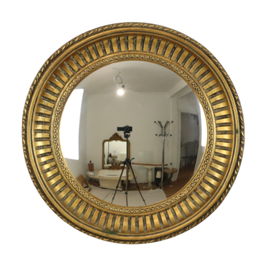 Grote Ronde Houten Butlerspiegel Bolle Spiegel Heksenoog Goud 1