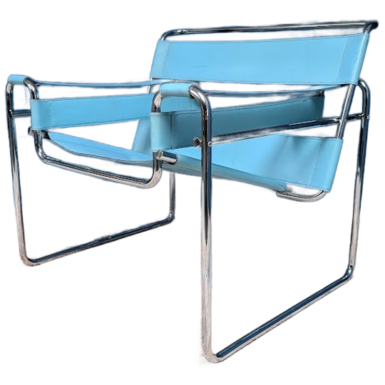 Vintage Blauwe Wassily Fauteuil, Marcel Breuer, Jaren 80 1
