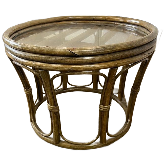 Vintage Ronde Rotan - Rieten Bijzettafel / Salontafel 1