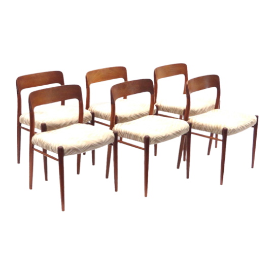 Set Van 6 Model 75 Stoelen Ontworpen Door Niels Möller Uit De Jaren '60 1