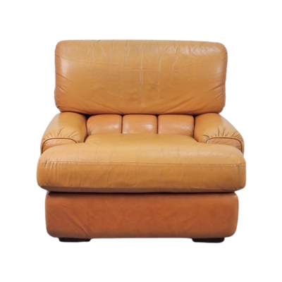 Vintage Fauteuil Leer Cognac '60 Mid Century Lounge Japandi