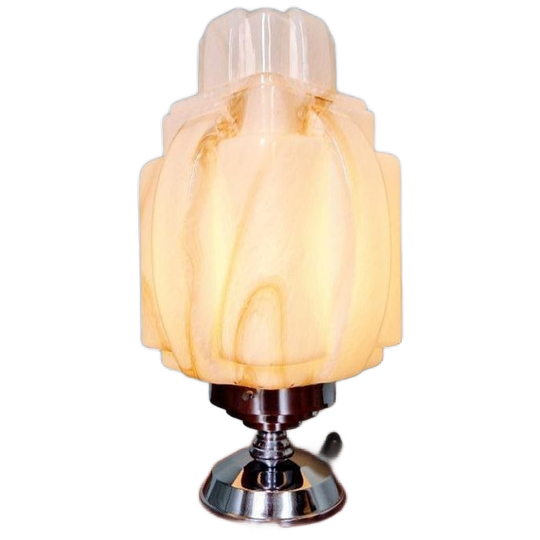 Art Deco Tafellamp, Type Wolkenkrabber, Opaline, 1930 1