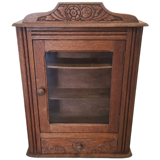 Frans Art Deco Eiken Hangkastje Met Lade, Jaren 30 1