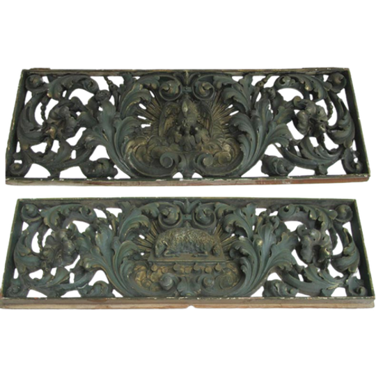 Hout En Gipsen Panelen Uit Kerk, Set Van 2 1
