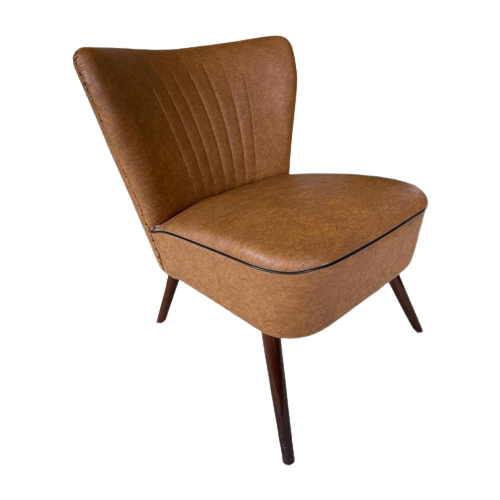 Retro Vintage Cocktail Stoel / Fauteuil Bruin Skai Leder