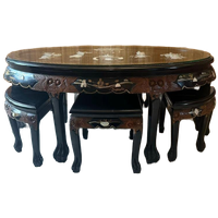 Chinese Salontafel Met Houtsnijwerk Incl 6 Krukjes