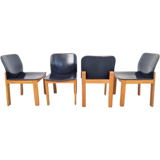 Set 4 Zwart Leer Eetkamerstoelen Afra & Tobia Scarpa '70 1