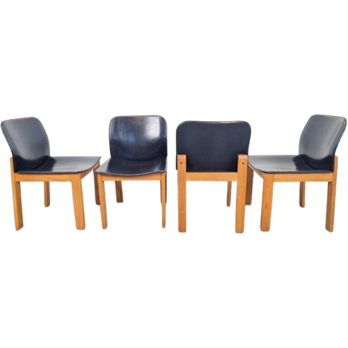 Set 4 Zwart Leer Eetkamerstoelen Afra & Tobia Scarpa '70