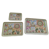 Vintage Dienbladen Kunststof Met Bloemen 3X