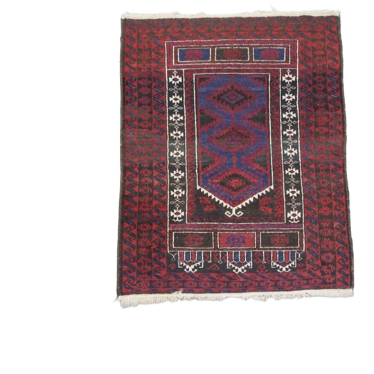 Subtiel Handgeknoopt Oosters Vloerkleed Met Bordeaux Rode, Donkerblauwe En Beige Tinten 143x88cm 1