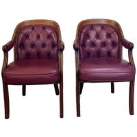 Set Vintage Wijnrode Chesterfield Fauteuils