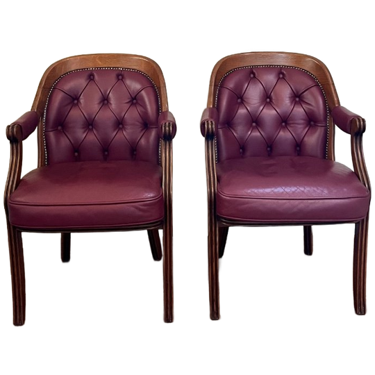Set Vintage Wijnrode Chesterfield Fauteuils 1