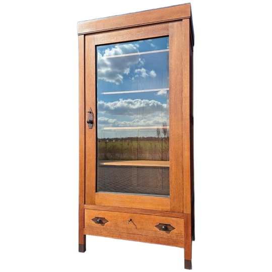 Antieke Vintage Eiken Vitrinekast, Art Deco Style, Kast 1