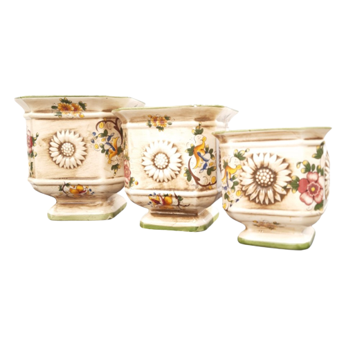 Set Vintage Majolica Kruiden Bloempoten, Capodimonte, Italië