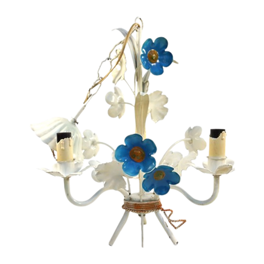 Brocante Hanglamp Metaal Bloemen 1