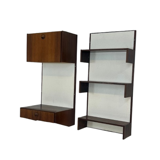 1960s Marten Franckema Rosewood & Seagrass Canvas Wall Unit For Fristho 1