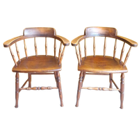 Set Van 2 Antieke Engelse Stoelen Met Armleggers, Vintage