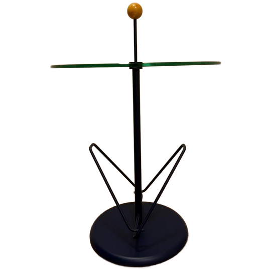 Blue Lacquered, Tubular Steel And Glass Magazine Side Table With Wooden Ball Handle 1