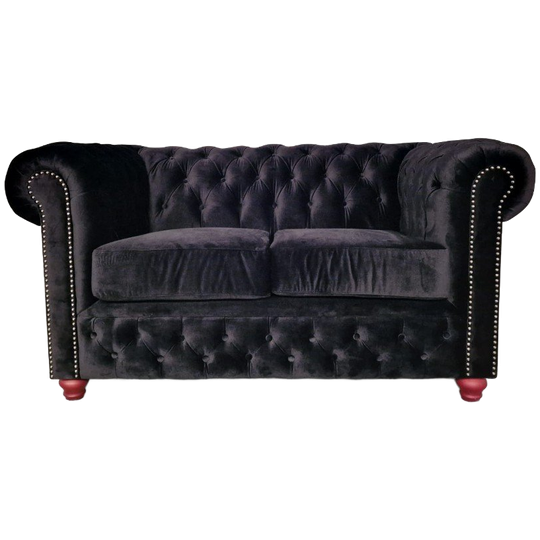 Brighton 2-Zits Classic Chesterfield Bank – Zwart Stof 1