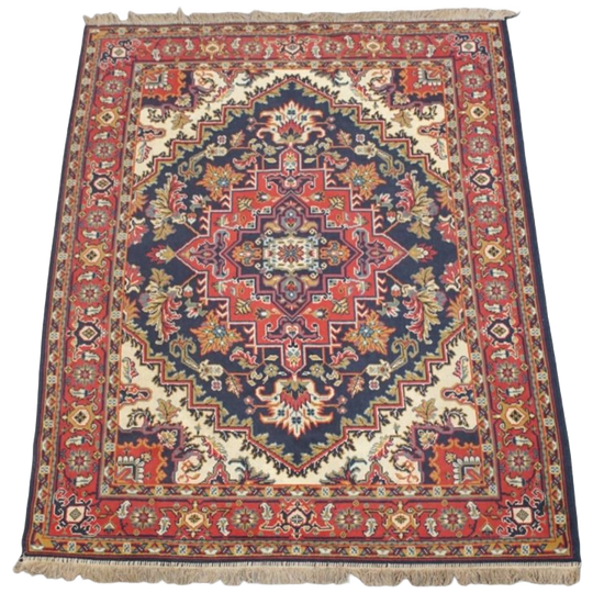 Vintage Vloerkleed Met Voornamelijk Rood En Donkerblauw Met Patronen 236x170cm 1