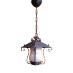 Vintage Hanglamp, Lantaarntje, Smeedijzer En Gestreept Glas thumbnail 1