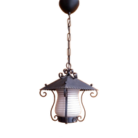 Vintage Hanglamp, Lantaarntje, Smeedijzer En Gestreept Glas