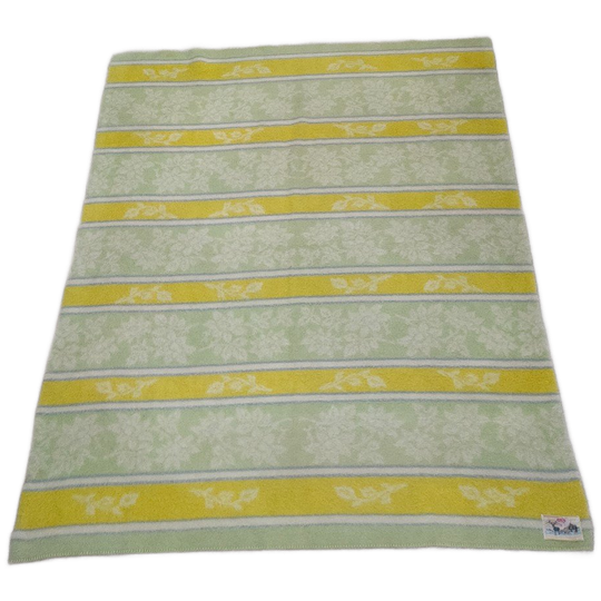 Vintage Aabe Zuiver Scheerwollen Deken Geel Groen En Creme Gestreept 1