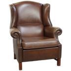 Grote, Klassieke Donkerbruine Gladde Rundleren Chesterfield Oorfauteuil In Engelse Stijl thumbnail 1