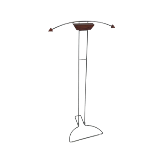 Memphis Style / Postmodern Design - Dressboy / Valet Stand - Chrome Frame With Wooden Accents 1