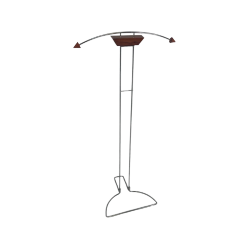 Memphis Style / Postmodern Design - Dressboy / Valet Stand - Chrome Frame With Wooden Accents