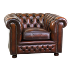 Prachtige Engelse Cognac Bruine Rundleren Chesterfield Fauteuil thumbnail 1