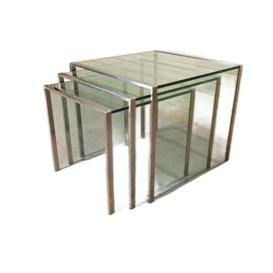 Vintage Glas En Chrome Mimiset Nesting Tables Bijzettafels 1