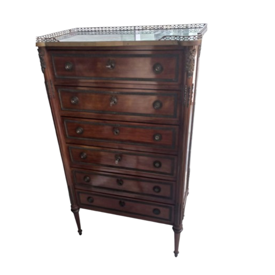 Louis Xvi 6 Laden Commode Met Grijs Marmeren Tablet 1