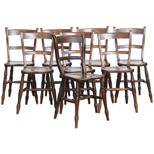 Tijdloze Elegante Set Van 8 Antieke Engelse Oxford Eetkamer/ Keuken Stoelen 1