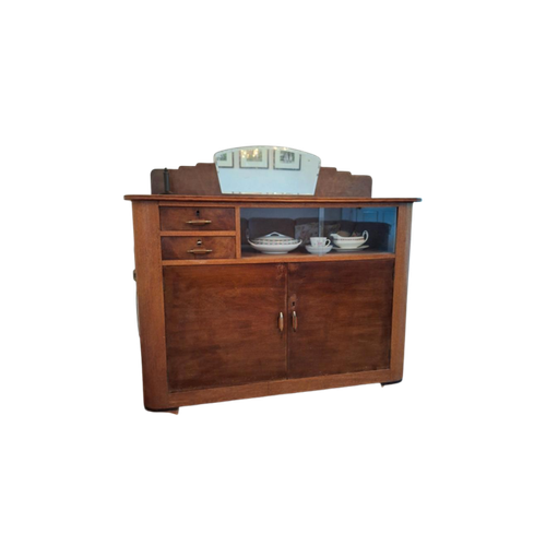 Vintage Dressoir In Art Deco Style, Buffet Kast Met Vitrine