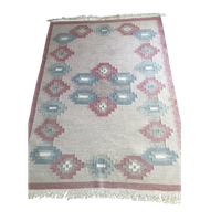 Grote Wollen Zweedse Rollakan, Roze Vloerkleed Geometrische Patronen