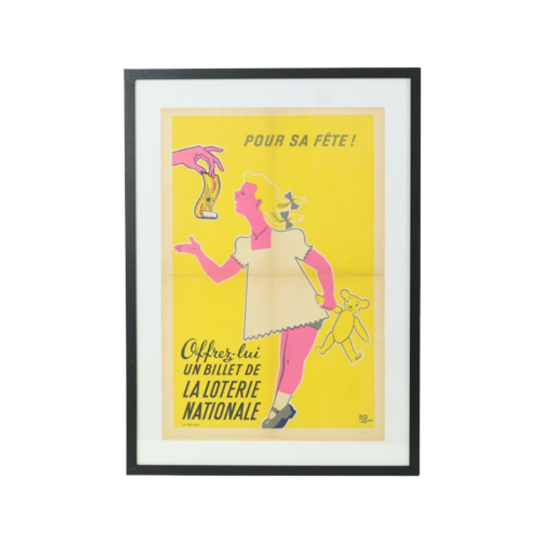 Vintage Ingelijste Poster Loterie Nationale France Fifties Reclame M. Pineau 1