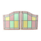 Vintage Glasraam Glas In Lood Set Van 2 Klassieke Stijl 92x50cm thumbnail 1