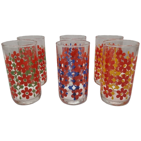 6 Retro Waterglazen Met Bloemen 1