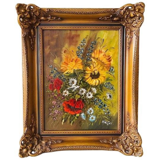 Barok Olieverf Bloemen Schilderij Boeket N. Witjes 1960’s 1
