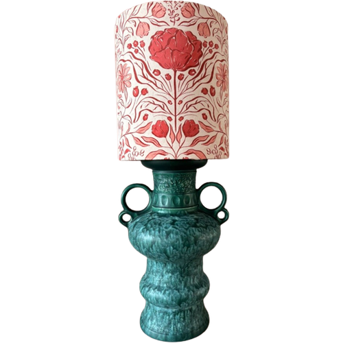 Grote Vintage Lamp Met Velvet Lampenkap.