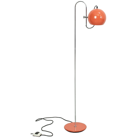 Oranje 70's Vloerlamp Met Verstelbare Bol 1