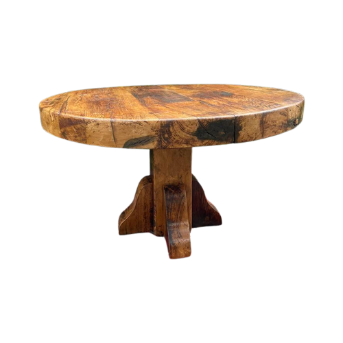 Vintage Brutalist Massief Eiken Houten Eettafel