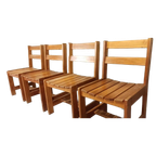 Set Van 4 Vintage Massief Grenen Eetkamerstoelen thumbnail 1