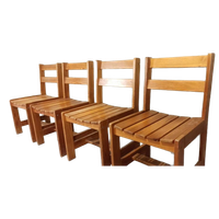 Set Van 4 Vintage Massief Grenen Eetkamerstoelen