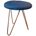 Retro Vintage Ronde Kruk, Blauwe Stoffering, Hairpinlegs thumbnail 1