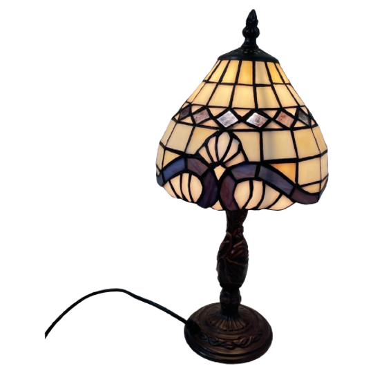 Tiffany Style Table Lamp - Stained Glass Shade And Decorative Base - Ca. 1980’s (no Cracks) 1