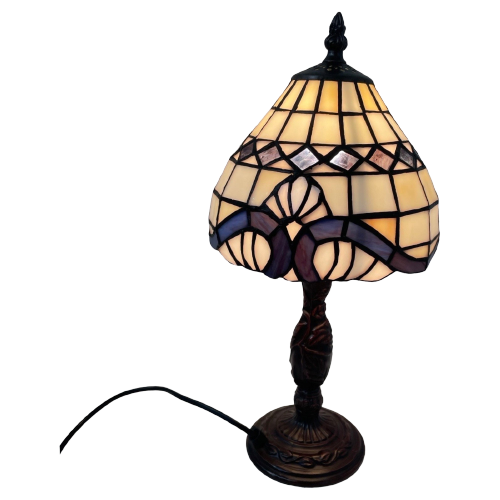 Tiffany Style Table Lamp - Stained Glass Shade And Decorative Base - Ca. 1980’S (No Cracks)